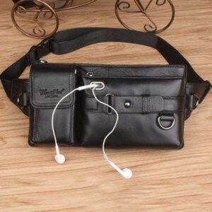New Vintage Look Leather Waist Bag Black